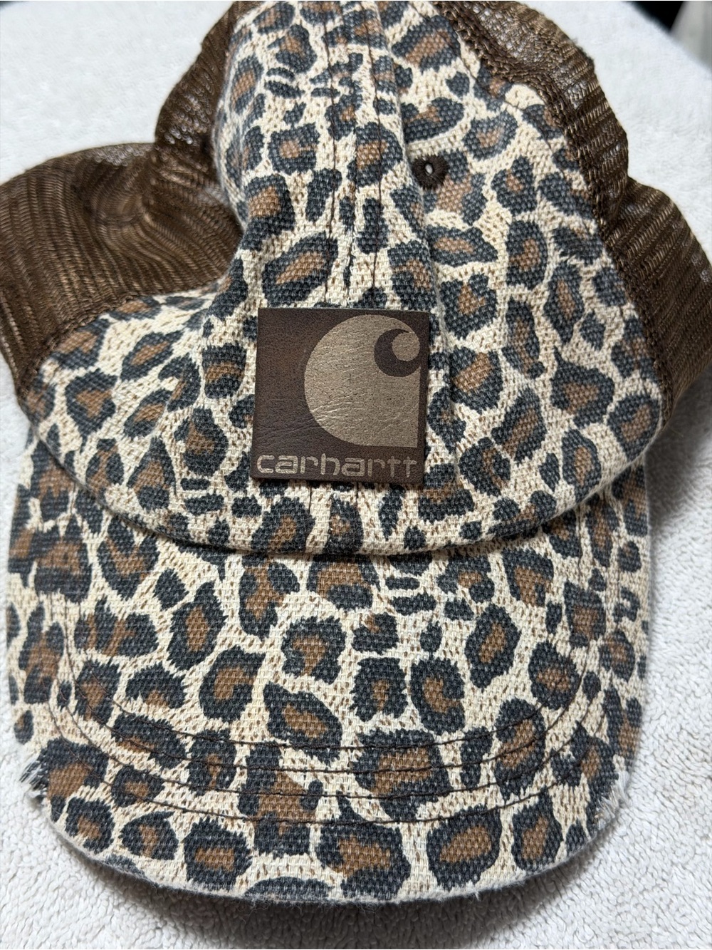 Carhartt Ladies Leopard Print Trucker Cap Ponytail Hole -Brown, Black, Cream B10